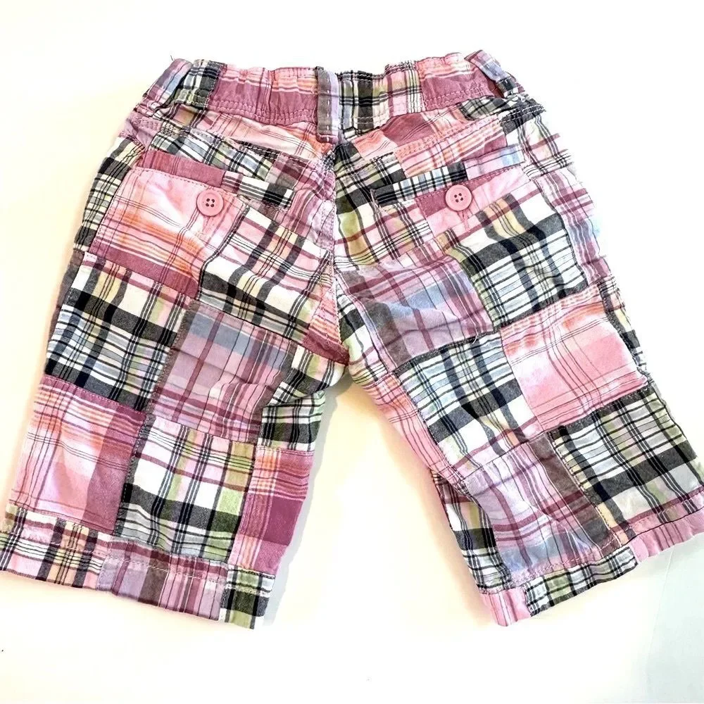 GAP Girls SZ 6 Pink Blue Plaid Patchwork Shorts Summer Vacation Preppy Beach
